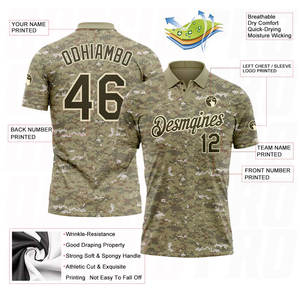 Polo de golf d'équipe Dry Fit sublimé respirant, maillot de sport camouflage olive crème, performance Salute Service - Product Image 6