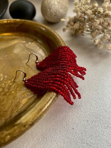Pendientes de abalorios artesanales con cuentas rojas en forma de abanico, estilo moderno, joyería de moda para mujer, suministros para abalorios. - Product Image 4
