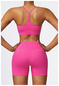 Conjunto de Yoga de 2 Piezas para Mujer, Top Corto Deportivo, Pantalones Cortos de Cintura Alta, Estampado Negro, Sin Costuras, Elástico, Transpirable - Product Image 6
