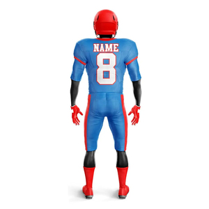 Ensemble de maillots de football américain personnalisés bleu et rouge, sublimés, à manches courtes, respirants, ajustés, pour hommes adultes, service OEM - Product Image 3