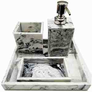 Modern White Resin <b>Bathroom</b> <b>Accessories</b> <b>Set</b> Easy-to-Clean Rectangle Soap Dispenser and Tumbler Tray - Product Image 5