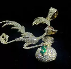 Colgante de Plata de Ley 925 con diseño de Roadrunner estilo Hip Hop, con incrustaciones de diamantes de moissanita, en forma de bolsa de dinero y pájaro de dibujos animados personalizado - Product Image 6