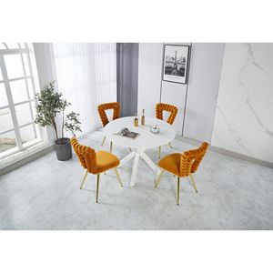Set di 2 Sedie da Pranzo Moderne Arancione Oro con Schienale Confortevole e Cuscini Morbidi per Sala da Pranzo, con Gambe in Tubo di Ferro - Product Image 6