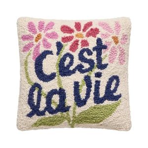 Wool Hooked Tufted Throw Pillow with Hooked Tufted Embroidery Geometric Pattern Eco-Friendly Bohemian Style - Product Image 5