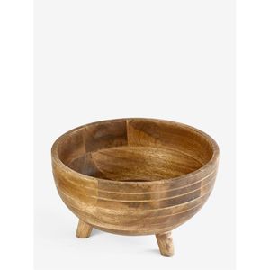 Bol sur pied artisanal en bois rustique avec motif sculpté pour décoration bohème, centre de table, bols en bois - Product Image 6