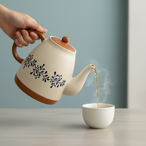 Tetera de Gres de Primera Calidad 3461043-1.0: Diseño Botánico con Impresión por Tampografía, Acabado Mate Suave - Product Image 2