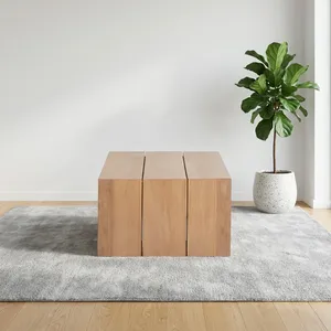Table basse d'extérieur minimaliste moderne en bois massif avec structure en teck, finition naturelle résistante aux intempéries pour le mobilier de salon - Product Image 3
