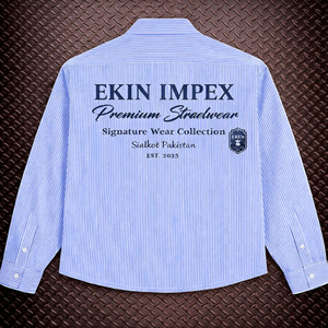 Camisa de Franela Dorada Personalizada Estilo Urbano Azul y Blanca con Botones para Hombre, Patrón de Letras, Corte Holgado, Manga Larga, Antiarrugas - Product Image 2