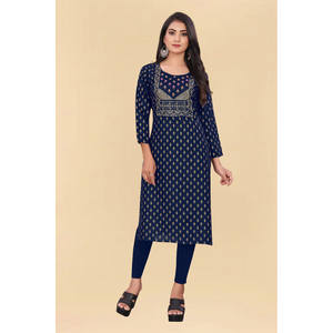 IMPRIMÉ EN RAYONNE AVEC SEQUENCE DE BRODERIE TRAVAIL UNIQUEMENT KURTI BLEU - Product Image 1