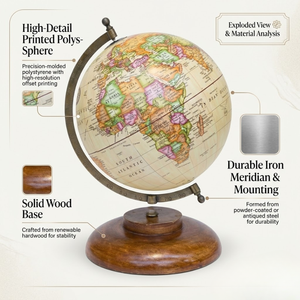 Globo terráqueo clásico grande de metal para escritorio |   Mapa del mundo detallado y coloreado |   Soporte Negro Resistente, Herramienta Educativa y Decoración para Mesa de Oficina - Product Image 3