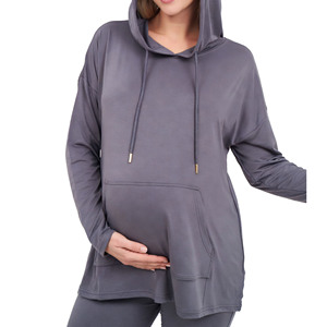 Custom Plus Size Women's Maternity Nursing Hoodie Winter Fleece Light Grey Pullover Zipper-Up Hooded Eco-Friendly Breastfeeding - Product Image 1