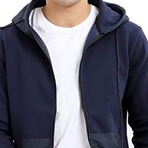 Sweat-shirt à capuche zippé bleu marine pour homme, coupe classique, décontracté, couleur unie, en molleton bouclette, idéal pour l'automne - Product Image 5