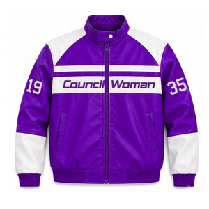 NCNW Sorority PU Leather cropped Varsity <b>Jacket</b> Purple & White Letter Print Full Sleeve Zipper Women's <b>Racing</b> <b>Jacket</b> - Product Image 5