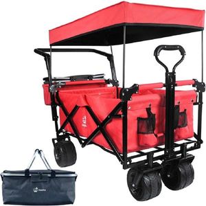 Collapsible Heavy Duty Folding Wagon Cart Removable Canopy 4\" Wide Large All Terrain Wheels Brake Adjustable Hand for Camping - Product Image 1