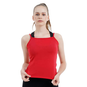 Top sin mangas para mujer, color rojo claro, cuello barco, mezcla de algodón y poliéster, camisa informal, OEM, marca privada, ropa de verano para mujer, camiseta sin mangas - Product Image 1