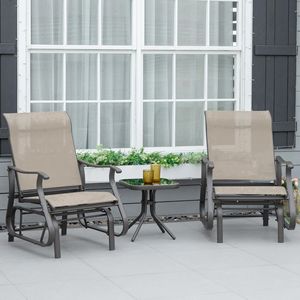Set da 3 Pezzi: Sedia a Dondolo, Tavolino da Tè, 2 Sedute Oscillanti, Piano in Vetro Temperato, Arredamento da Esterno per Giardino e Patio, Struttura in Acciaio, Ideale per Ospedali - Product Image 2