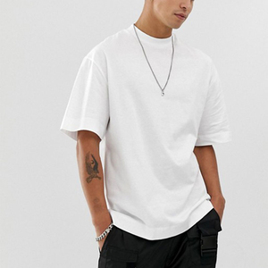 T-shirt en coton blanc à col rond et manches courtes pour homme, coupe ample, couleur unie, jersey tricoté décontracté - Product Image 6
