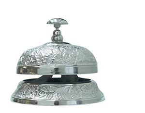 Cloche de réception élégante en argent gravée de motifs floraux, bouton poussoir, cloche de table ornée pour la décoration d'hôtels, restaurants et bureaux - Product Image 3