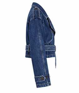 เสื้อแจ็คเก็ตเดนิมผู้หญิง แขนยาว คอปกกว้าง ปิดด้วยเข็มขัด - Product Image 4