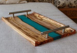 Trendy Resin And Wooden Fusion Tray Perfect For Home <b>Decor</b> Stylish Gifting And Elegant Party Or <b>Kitchen</b> Table Serving - Product Image 2