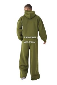 Customized High Quality Men's Zipper <b>Hoodie</b> Tracksuits <b>Oversized</b> Drop Shoulder With Baggy Trouser 100% Cotton <b>Fleece</b> For Winter - Product Image 2