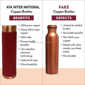 100% botellas de agua de cobre puro. Hechas a mano por artesanos expertos en Sambhal, Uttar Press, estas botellas están hechas con - Product Image 2