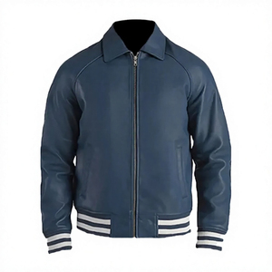 Custom <b>Men's</b> <b>Leather</b> Bomber <b>Jacket</b> Zip Up Casual Baseball <b>Jacket</b> Rib Cuff Winter Fashion Outerwear OEM ODM Manufacturer - Product Image 1