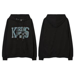 Sudaderas con capucha transpirables de gran tamaño con hombros caídos artesanales de perforación en caliente, sudaderas térmicas bordadas personalizadas para hombres - Product Image 4