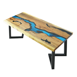 Table à manger en résine époxy transparente de haute qualité avec plateau en bois massif - Product Image 2