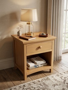 Modern Wooden Nightstand With 1 Drawer Scandinavian Style Bedroom Furniture Storage Side <b>Table</b> Light Brown Finish - Product Image 2