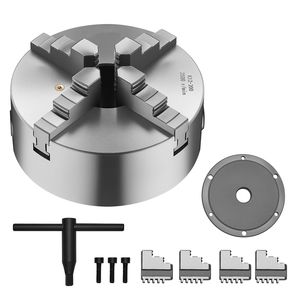 Mandrino per tornio a 4 griffe da 8 pollici con piastra di supporto filettata da 1 1/2 e funzione di autocentratura per serraggio da 0,16 a 7,87 (da 4 a 200 mm) - Product Image 1