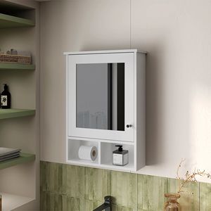 Armadietto Bianco per Medicinali con Anta e Specchio Inclusi, Set di Accessori per il Bagno - Product Image 1