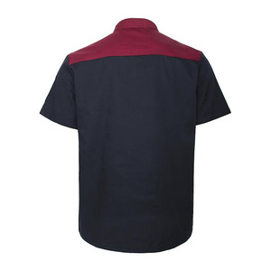 Chaqueta de Chef Profesional de Manga Corta, Lona Azul Oscuro con Ribete Rojo, Cierre de Botones, Uniforme de Cocina Unisex para Restaurante y Bar - Product Image 4