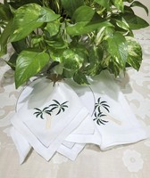 Serviette de table carrée en lin brodée personnalisée avec motif palmier, ourlet festonné, pour décoration de table, maison, mariage, fêtes