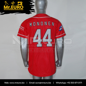 Maillot de baseball personnalisé unisexe rouge à manches courtes avec fermeture boutonnée, impression sublimée sur le devant, séchage rapide, col en V, coupe ample, toutes saisons, 100% coton - Product Image 5