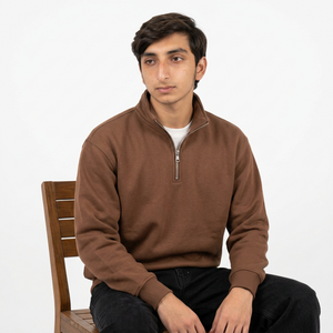 Sweat-shirt personnalisé pour homme avec fermeture éclair quart de tour, en mélange de coton et polaire brossée, coupe classique, col montant, vêtement de sport décontracté - Product Image 6