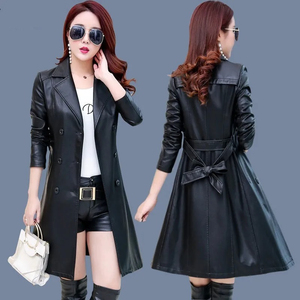 Solid Trader Premium Quality Light Weight Breathable Fabric Vintage Highway Rider Comfort Topcoat Womens <b>Long</b> <b>Leather</b> <b>Jacket</b> - Product Image 2