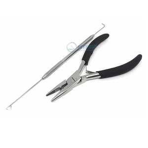 Pince de pose et de retrait d'extensions capillaires en acier inoxydable de 5 pouces pour usage en salon, légère, réutilisable, à double ressort, avec poignée en mousse confortable - Product Image 1