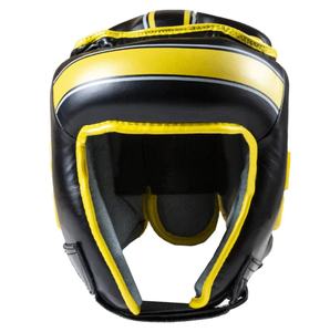 Protège-tête de boxe PROFIT SPORTS en cuir de vachette, équipement de protection durable pour l'entraînement, jaune et noir, ajustement universel - Product Image 2