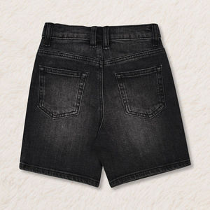 Shorts de Mezclilla Negros de Cintura Alta para Hombre, Estilo Casual Lavado con Bolsillos, Cintura Elástica, Tejido de Algodón de Secado Rápido - Product Image 2