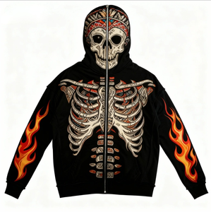 Custom Y2K <b>Skeleton</b> Guitar <b>Full</b> Zip Cropped Hoodie Gothic Skull Graphic Boxy Fit Streetwear Heavyweight Cotton Unisex - Product Image 4