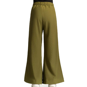 Pantalon cargo large vert olive pour femme, taille mi-haute élastique, coupe droite, longueur complète, formel, printemps, couleur unie, respirant, tissé - Product Image 6