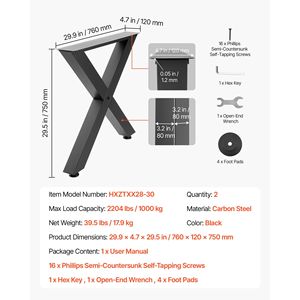 Pieds de meubles en acier robustes de 29,5 po de hauteur x 29,9 po de largeur, charge maximale de 2204 lb, conception modulaire, montage facile pour la maison et le bureau - Product Image 5