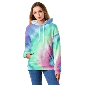Sudadera con Capucha Tie Dye Pastel para Mujer, Sudadera con Capucha Multicolor con Estampado de Acuarela, Sudadera Extra Grande para Mujer en Rosa, Verde y Azul, Personalizada OEM - Product Image 6