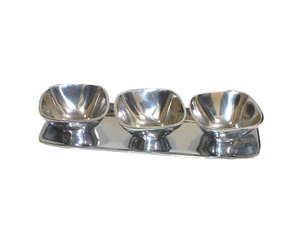 Servidor de condimentos pulido brillante de aluminio Premium caliente Bandeja de servidor de condimentos de esmalte de aluminio brillante/esmalte de color con 3 cuencos - Product Image 1