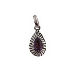 Collier en argent sterling 925 avec pendentif goutte d'eau en améthyste naturelle, bijou de naissance violet pour femme, vente en gros - Product Image 1