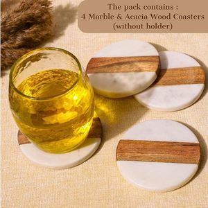 Handmade Round Marble and Wood <b>Coasters</b> Set Natural Stone <b>Drink</b> <b>Coasters</b> for Table Decor Decorative <b>Coasters</b> set of 4 - Product Image 2