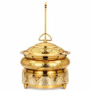 Plat de service rond de luxe en acier inoxydable plaqué or de 24 cm avec couvercle et support pour événements et réceptions - Product Image 3