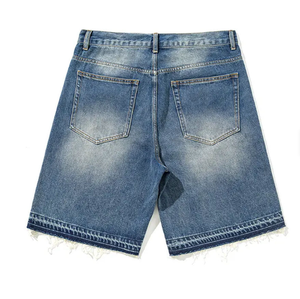 Shorts Bermuda en jean délavé pour homme, taille mi-haute, fermeture boutonnée, couleur unie, en toile de coton, style respirant - Product Image 1