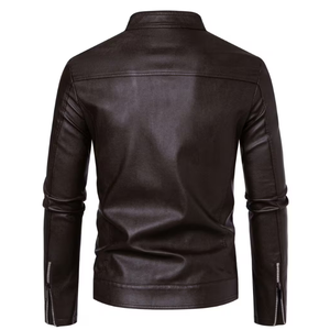 Veste en similicuir PU noir pour homme, coupe slim, zippée, style motard, coupe-vent, respirante, pour l'hiver, streetwear et décontracté - Product Image 2